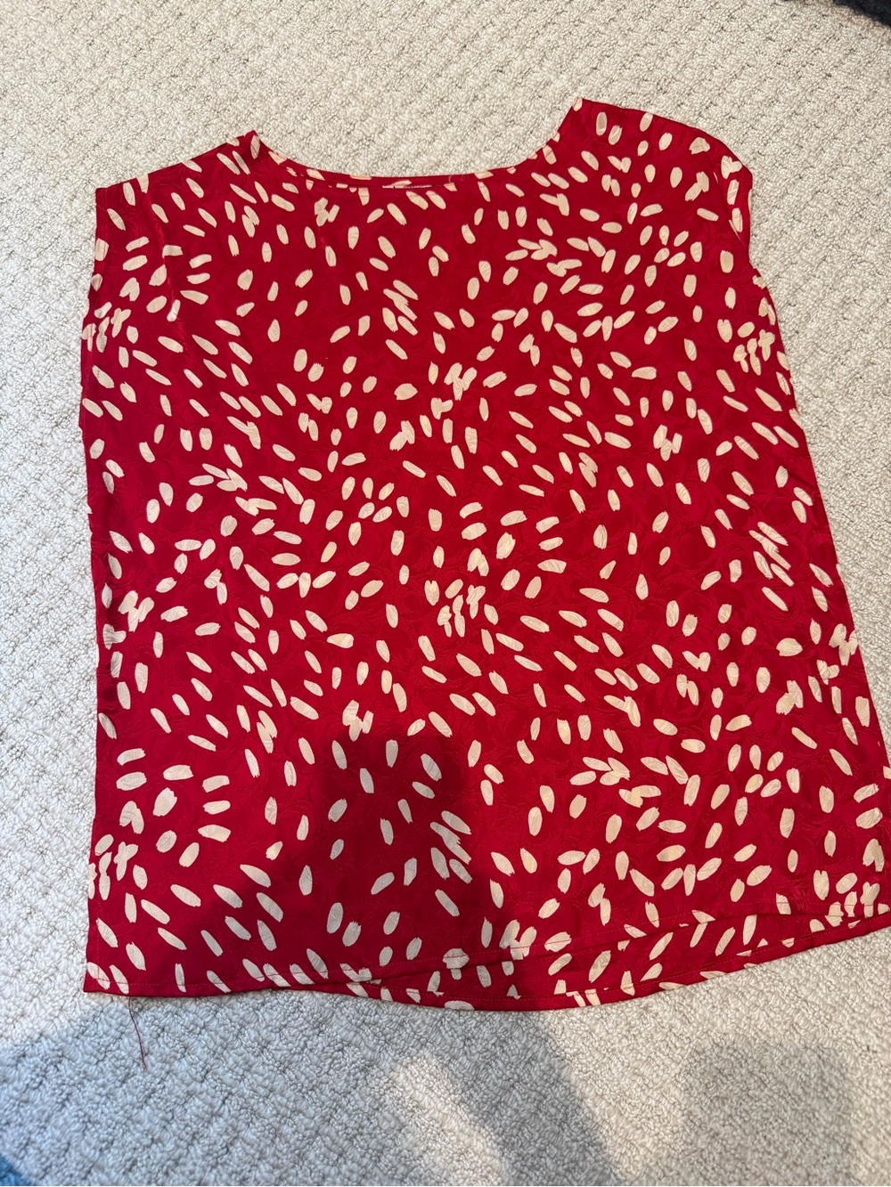 Vintage 100% Silk Red Printed Women's Blouse